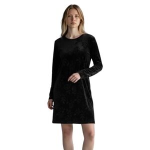 VTG Dress Black Velvet Burnout Size 10 Rose Print Shift Y2K 90s Long Sleeve 1806